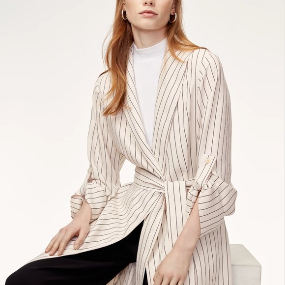 BRAND NEW Aritzia Babaton White Striped Kahlo Trench Jacket [Size XXS] - Picture 2 of 10